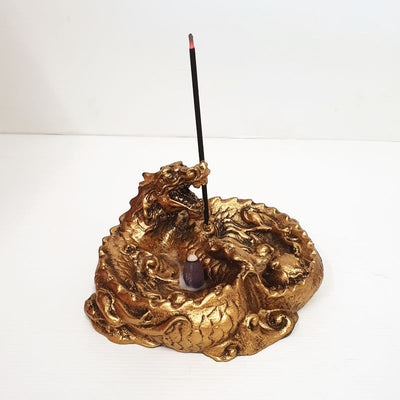 Round Dragon Double Incense Holder Gold