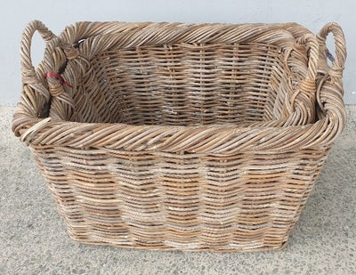GREY OVAL TOP RECT CANE BASKETS SMALL