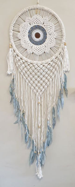 Lotus Crochet Dream Catcher Grey Feathers