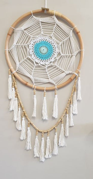 Lotus Crochet Dream Catcher Turquoise Feathers