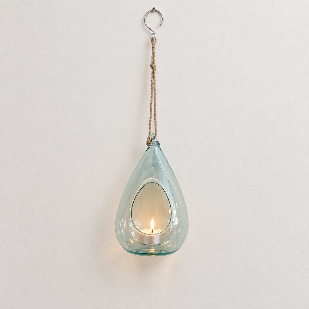 Hanging Recycled Glass Plant/Candle Holder 18x18x34cm