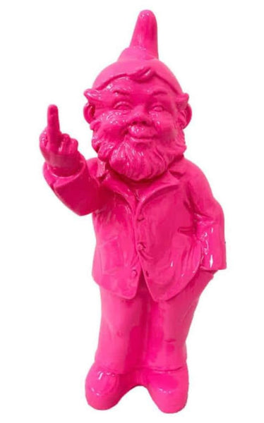 Cheeky Gnome Statue Double Finger Pink 15X14X35cm