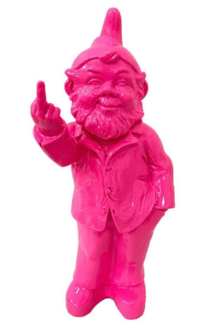 Cheeky Gnome Statue Double Finger Pink 15X14X35cm