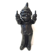 Cheeky Gnome Statue Double Finger Matt Black 15X14X35cm