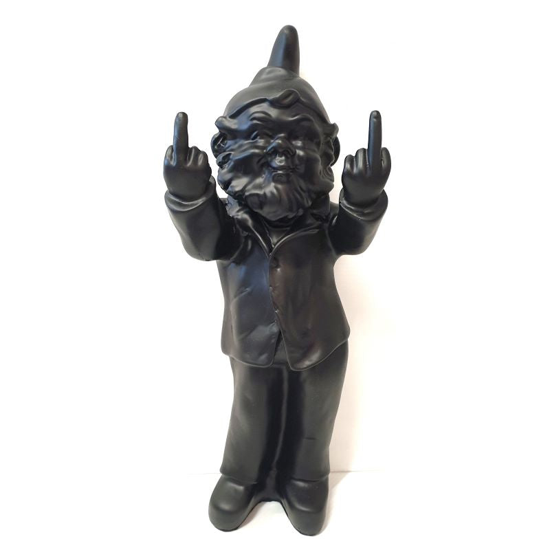 Cheeky Gnome Statue Double Finger Matt Black 15X14X35cm