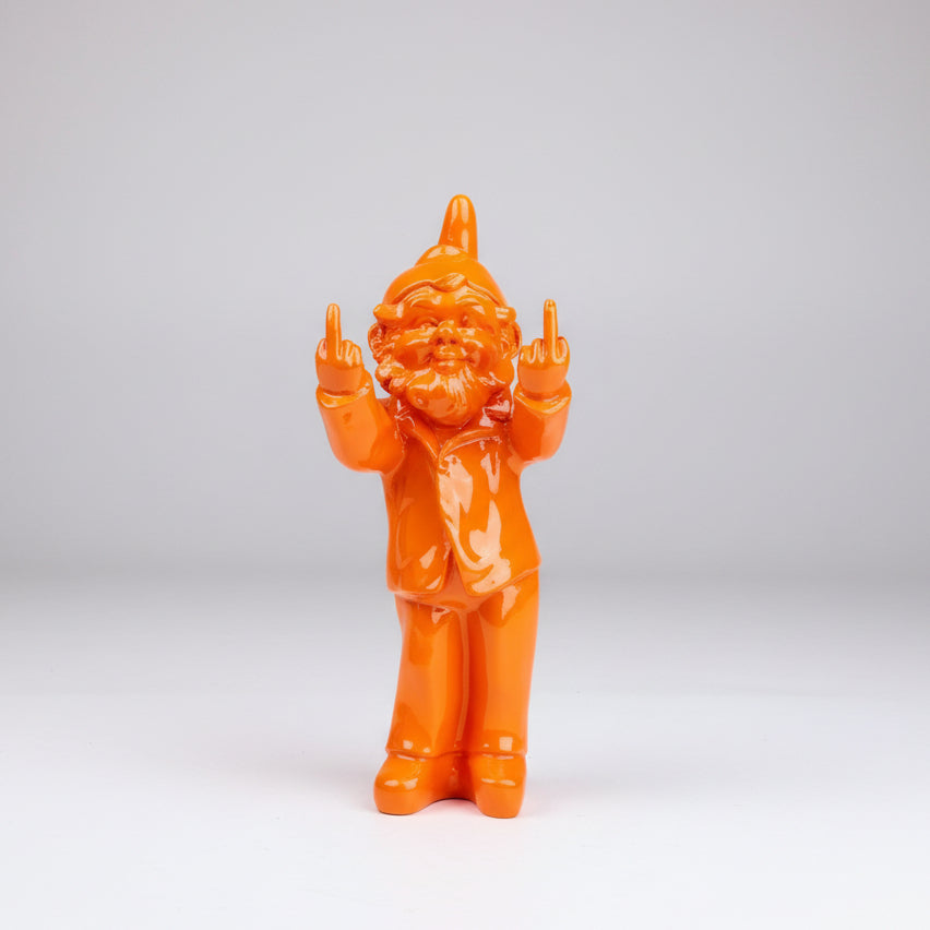 Cheeky Gnome Statue Double Finger Orange 15x14x35cm