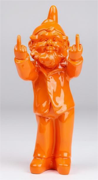 Cheeky Gnome Statue Double Finger Orange 15x14x35cm