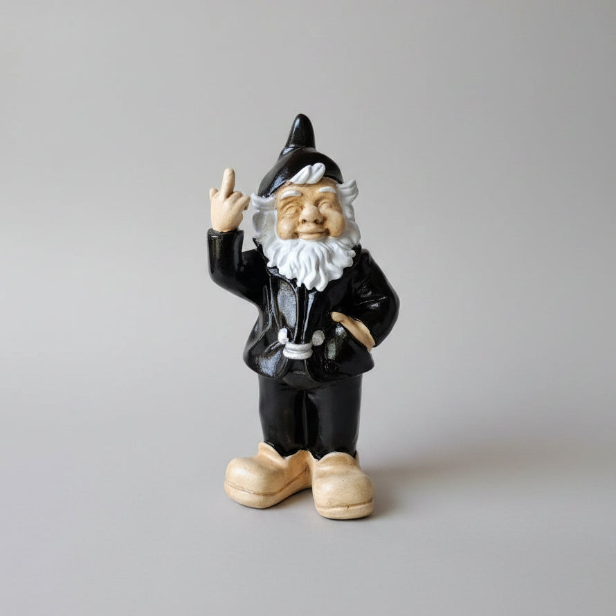 Cheeky Garden Gnome Statue Black 15X14X35cm