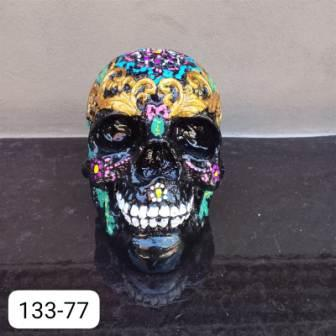 Poly Resin Skull Psychedelic Painted 9x13x10cm