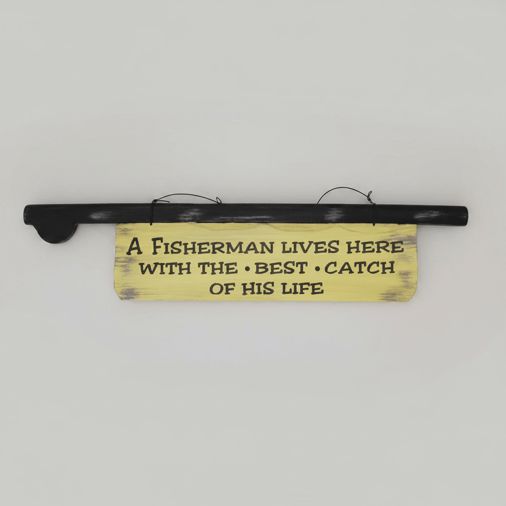 A Fisherman Lives Here Sign 36x3x18cm