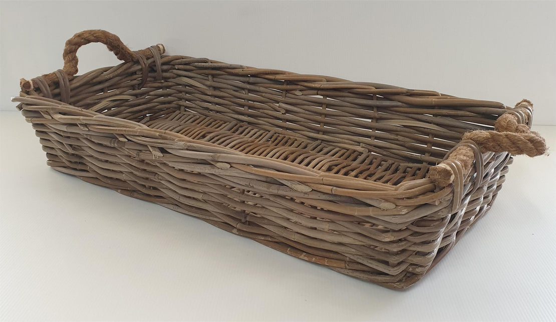 Cane Serving Tray With Rope Handles