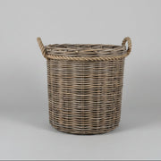 Grey Round Log Basket with Rope Handles