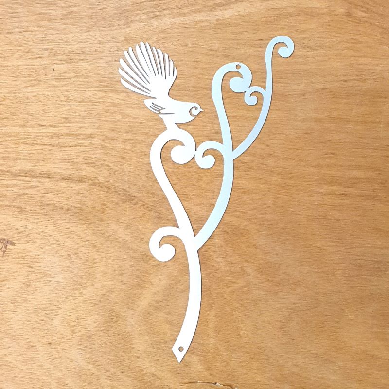 Fan Tail on a Silver Fern Metal Wall Art