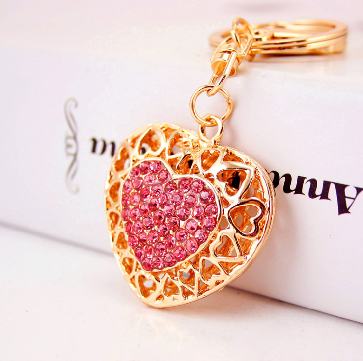 Diamante Key Ring Pink Heart