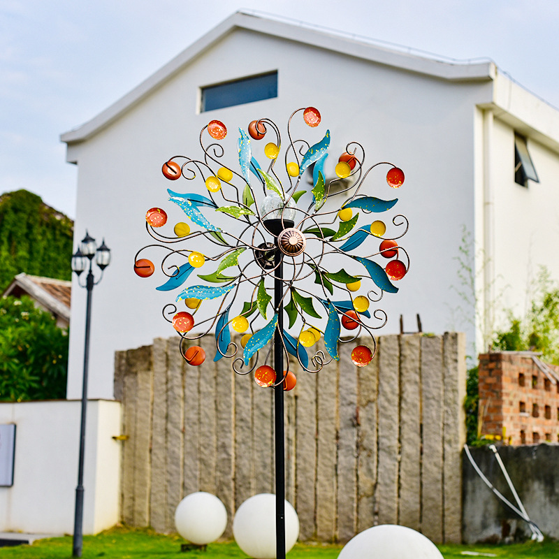 Metal Floral Multi Colour Wind Spinner with Solar Light