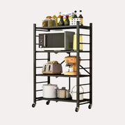 Folding Metal Stand On Wheels 4 Shelves Black