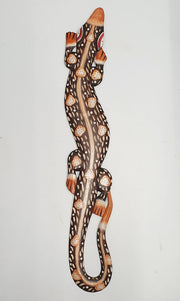 Wooden Carved Gecko Brown Dots