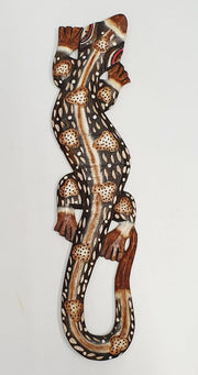 Wooden Carved Gecko Brown Dots