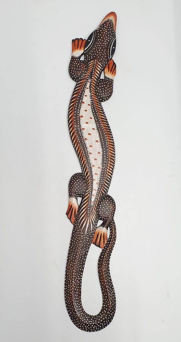 Wooden Carved Gecko Brown Light Brown