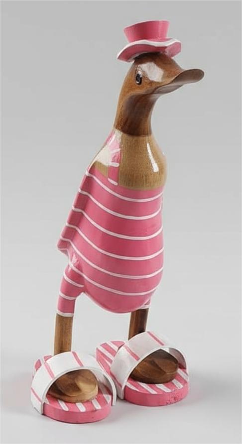Carved Wooden Duck With Jandles Pink