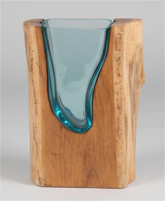 Gamal Root With Recycled Glass Vase Polished 20x6x20cm