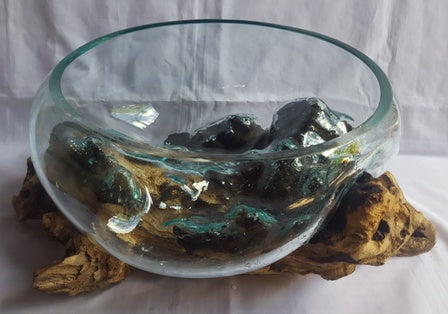 Gamal Root With Recycled Glass bowl 18cm
