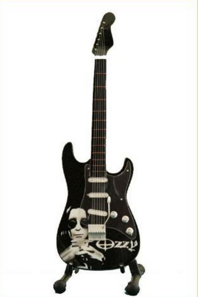Minature Guitar on Stand Ozzie Osbourne