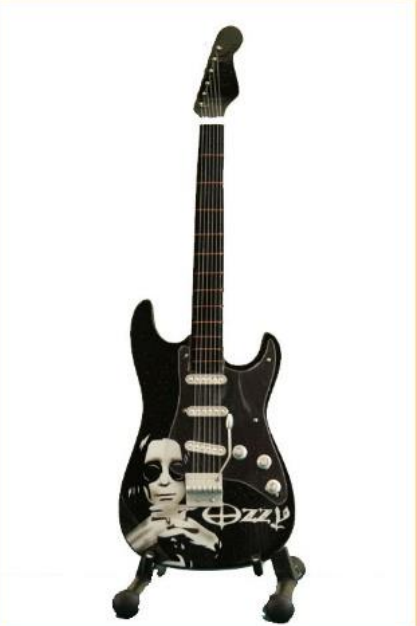 Minature Guitar on Stand Ozzie Osbourne