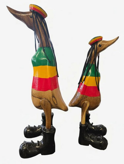 Carved Wooden Ducks Set of 2 Rastafari