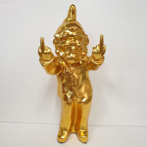 Cheeky Gnome Statue Double Finger Gold