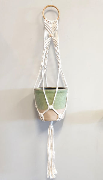 Macrame Pot Plant Hanger Round Rattan Handle 22X1X85cm