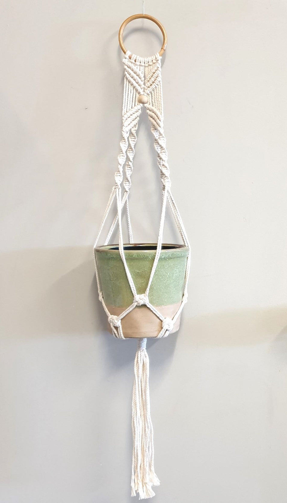 Macrame Pot Plant Hanger Round Rattan Handle 22X1X85cm