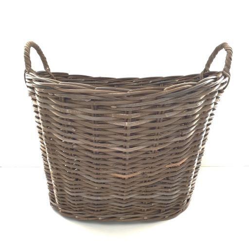 Deep Oval Cane Washing Basket Grey