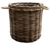 Grey Round Log Basket with Rope Handles Large