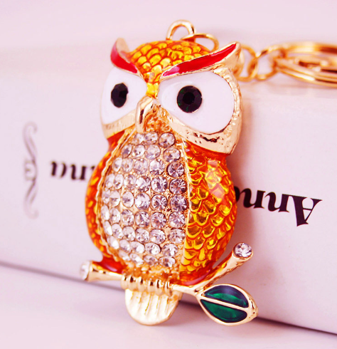 Diamante Key Ring-Gold Owl