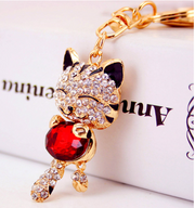 Diamante Key Ring Red Cat