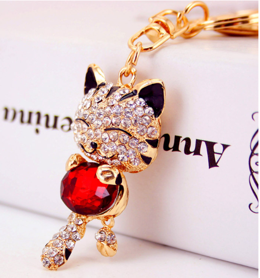 Diamante Key Ring Red Cat