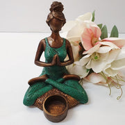 Yoga Lady Tealight Holder-Turquoise