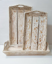Rustic White Wash Wooden Trays Set of 3