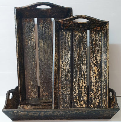 Rustic Black Wash Wooden Trays Set Of 3