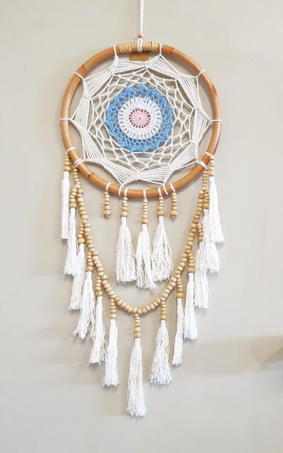 Rattan Dream Catcher Tassels Blue