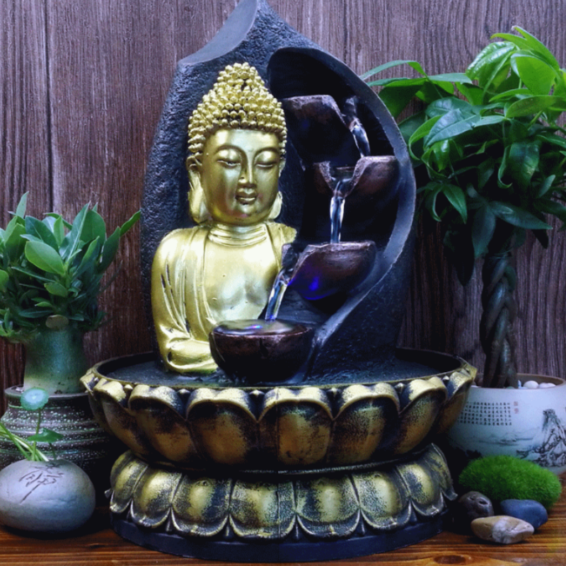 4 Tier Gold Buddha Water Feature
