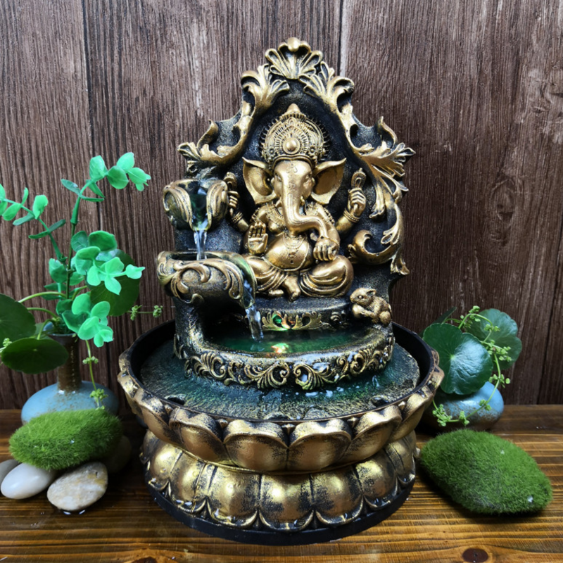 3 Tier Gold Ganesh Water Feature