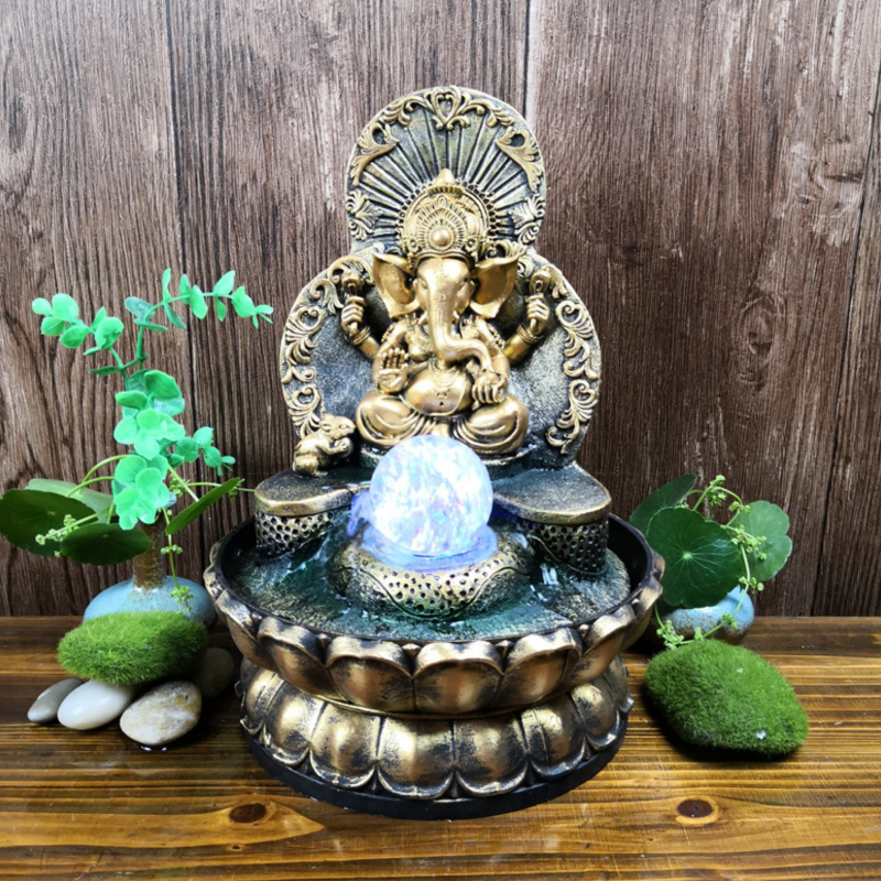 Gold Ganesh With Rolling Ball Water Feature