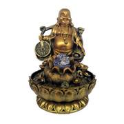 Good Fortune Buddha, Gold Sack with Rolling Ball Water Feature